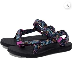 Teva Universal Black Sandal with Multicolor Straps (Pink, Teal, Purple) Size 2